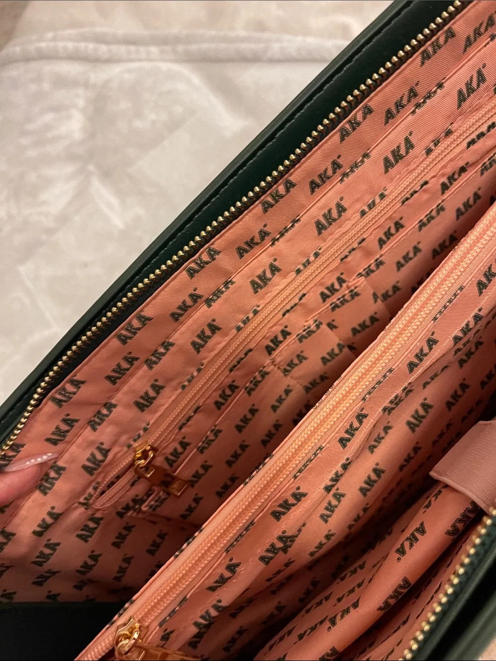 Green Leather Tote Bag with Tan Handles - Alpha Kappa Alpha
